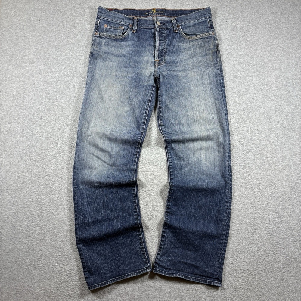 7 For All Mankind Mens Low Rise Relaxed Fit Jeans Size 33 Button Fly Blue Denim